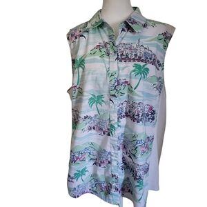 Kim Rogers Plus Tropical Sleeveless Blouse sz XXL